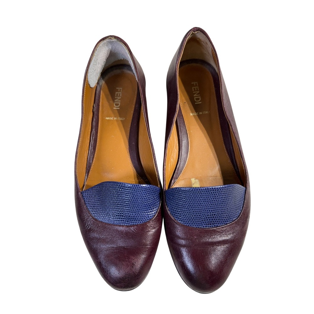 Fendi Burgundy Leather Loafers Blue Lizard Embossed Vamp Size 7 READ
